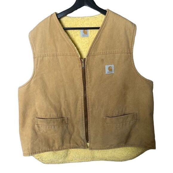 VTG Carhartt Canvas Sherpa Lined Vest Mens XL - Picture 1 of 6